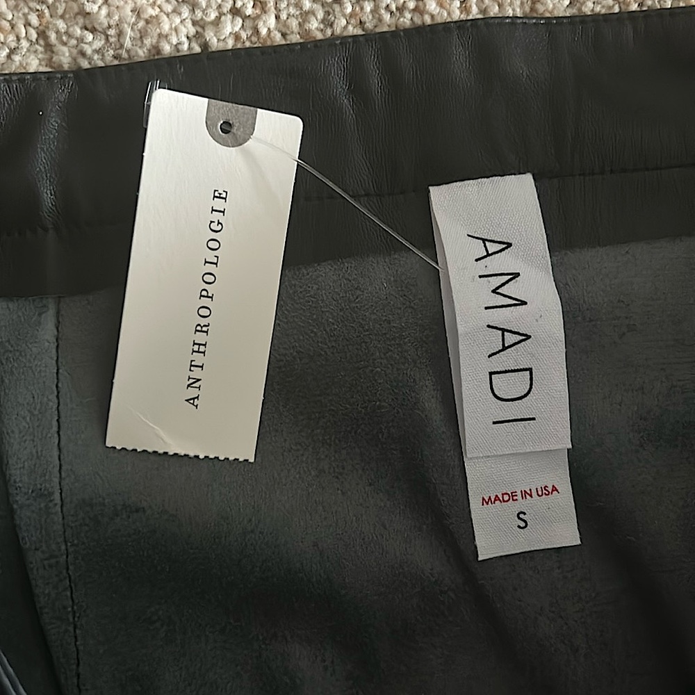 Amadi Anthropologie NWT Black Faux Leather Button Down Skirt **Size S** 🔥🔥 - Picture 4 of 5